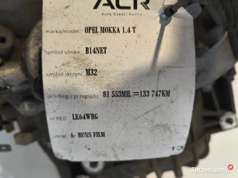 SKRZYNIA BIEGÓW Opel Mokka A 14 T turbo MANUALNA osobowe Skrzynie biegów manualne