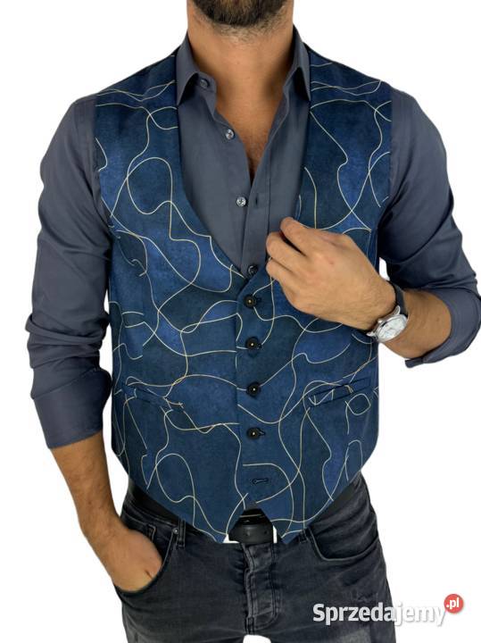 GIOVANNI PERA kamizelka męska D632 granat słoje Ostrów Wielkopolski