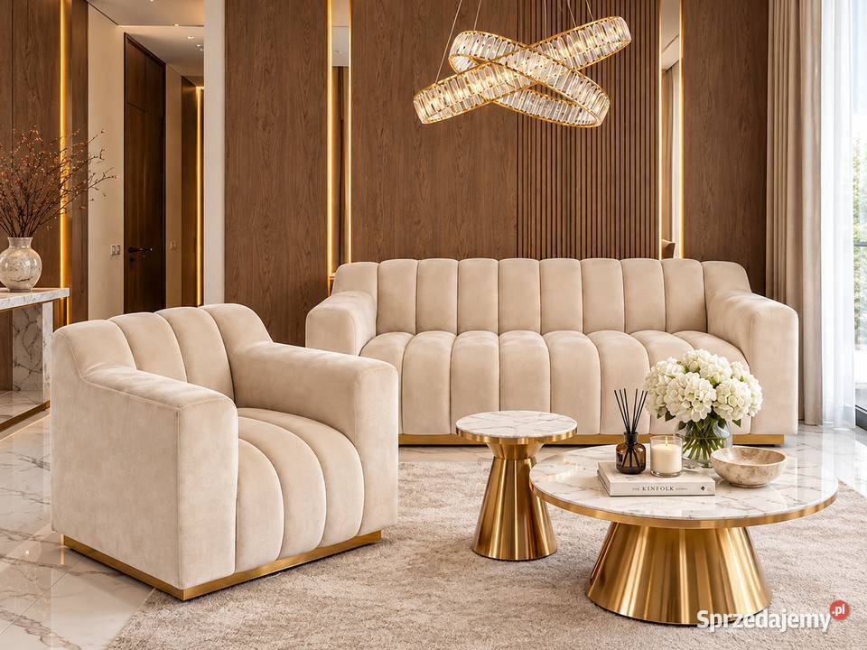 Fotel LONDON Duży Beżowy Glamour Nowoczesny sprzedam