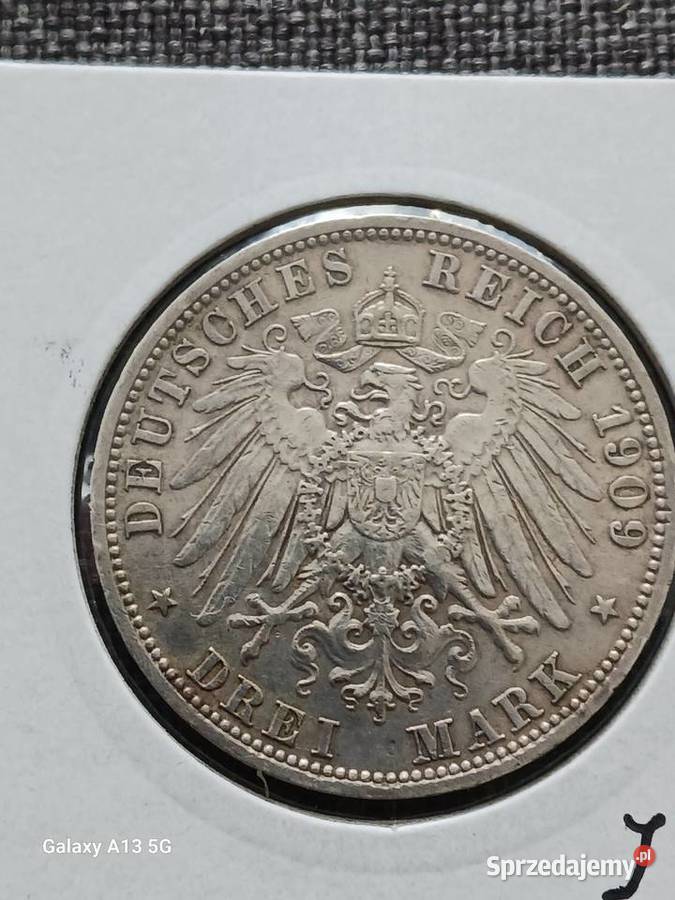 3 Marki Prusy 1909 rWilhelm II menA Konin sprzedam