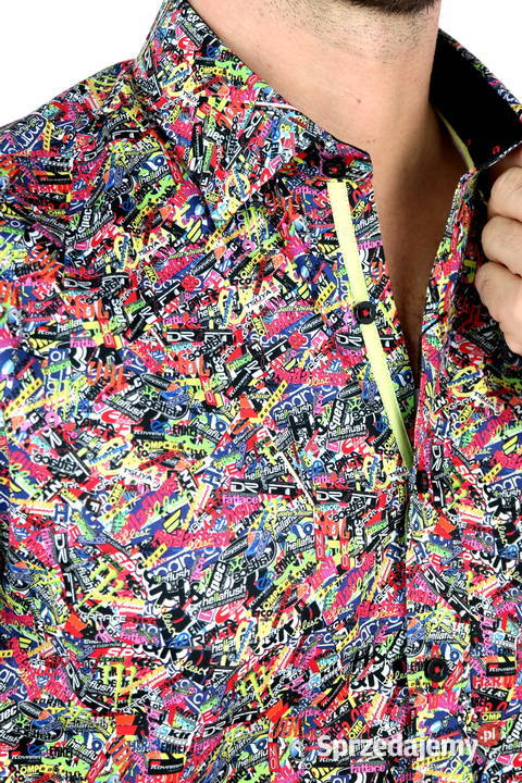 DANIEL BESSI Koszula Męska Fb064 Kolorowa Napisy Ostrów Wielkopolski sprzedam