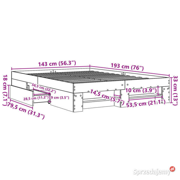 Łóżko bez materaca brązowy dąb 140x190 WM3295505 Meble mazowieckie