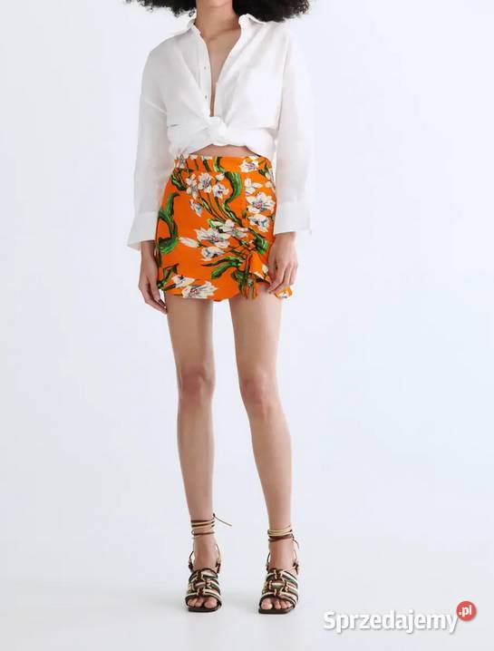 ZARA SPÓDNICO SPODENKI MINI Z NADRUKIEM ŚCIĄGACZ