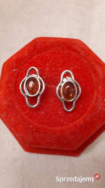 kolczyki srebrne z bursztynami srebro Kolczyki
