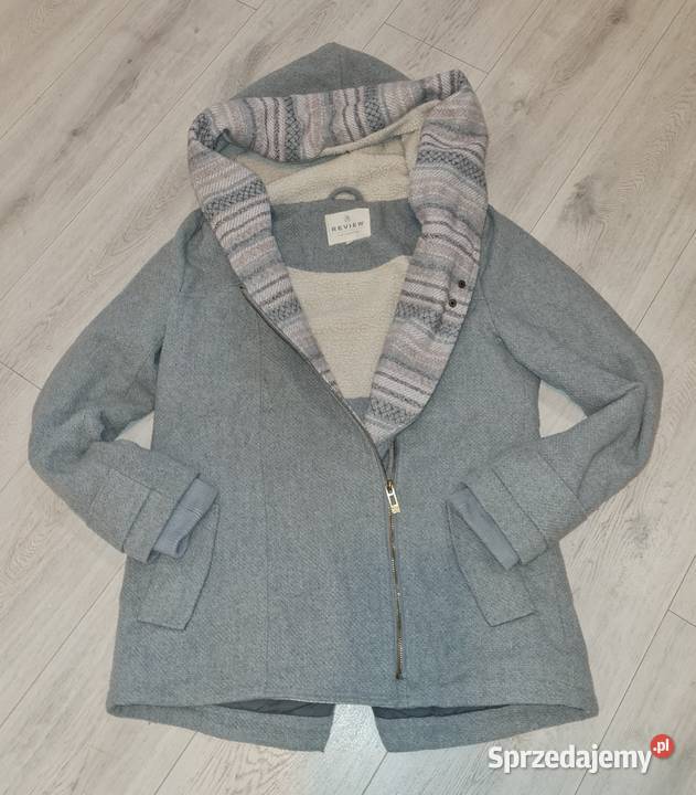 Płaszcz damski popielaty kaptur 38M Kaptur Łódź