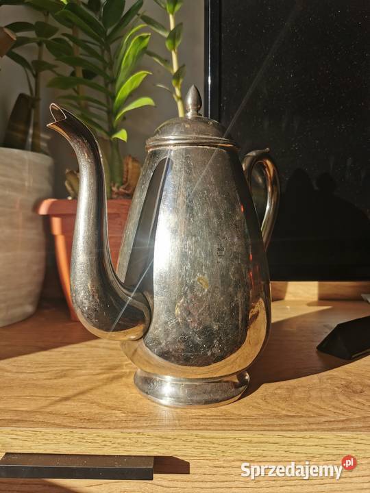 Stary dzbanek do kawy mosiądz srebrzony plater Gdynia