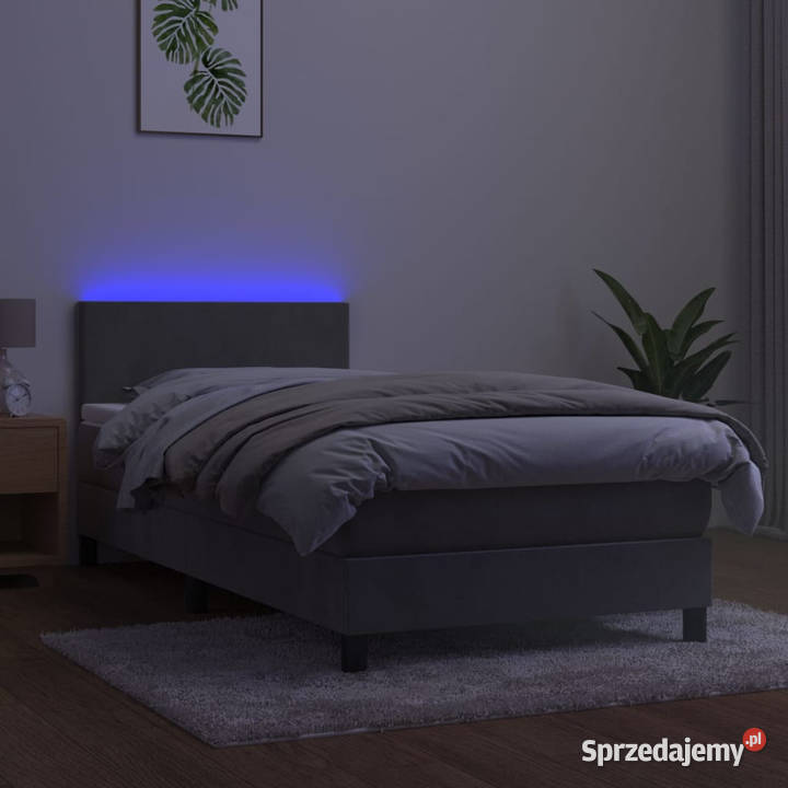 Łóżko kontynentalne z materacem i LED szare 203cm Warszawa