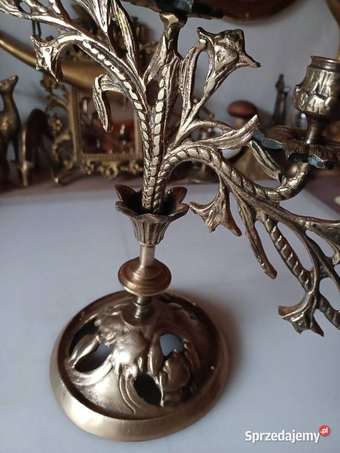 Piękny duży masywny świecznik mosiężny Poznań sprzedam