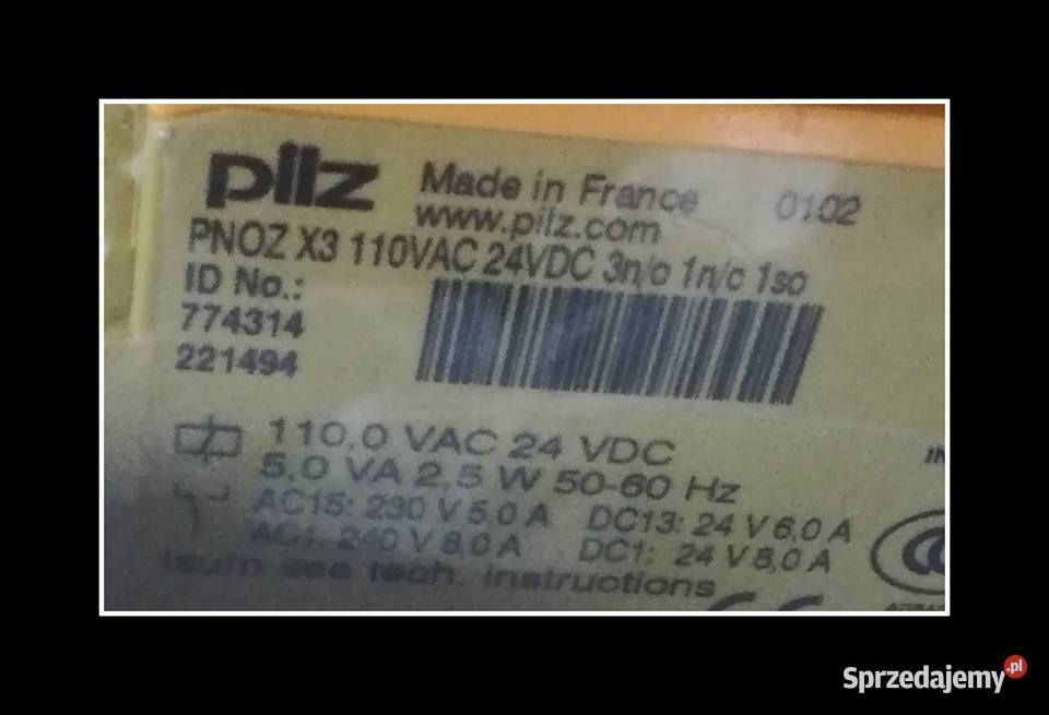Przekaźnik bezpieczeństwa PNOZ X3 110VAC 24VDC Dąbrowa Górnicza