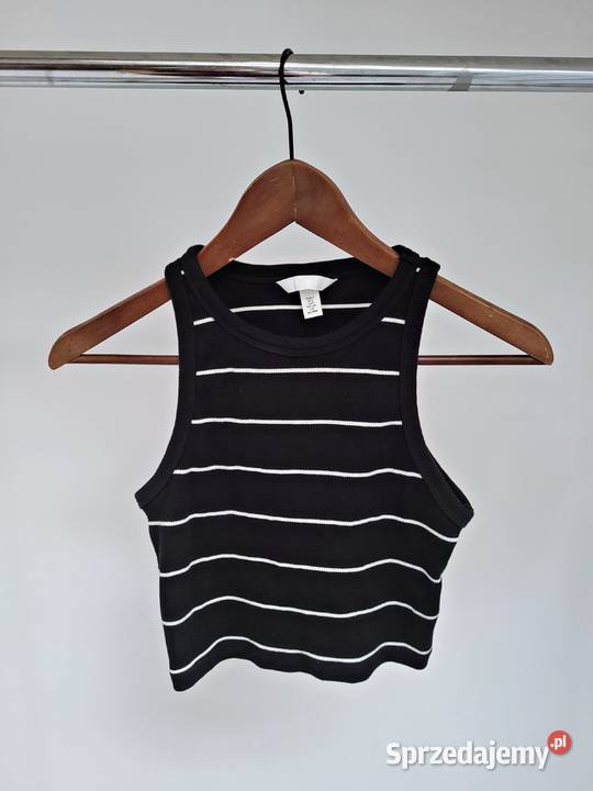 Bluzka crop top czarny w białe paski sprzedam