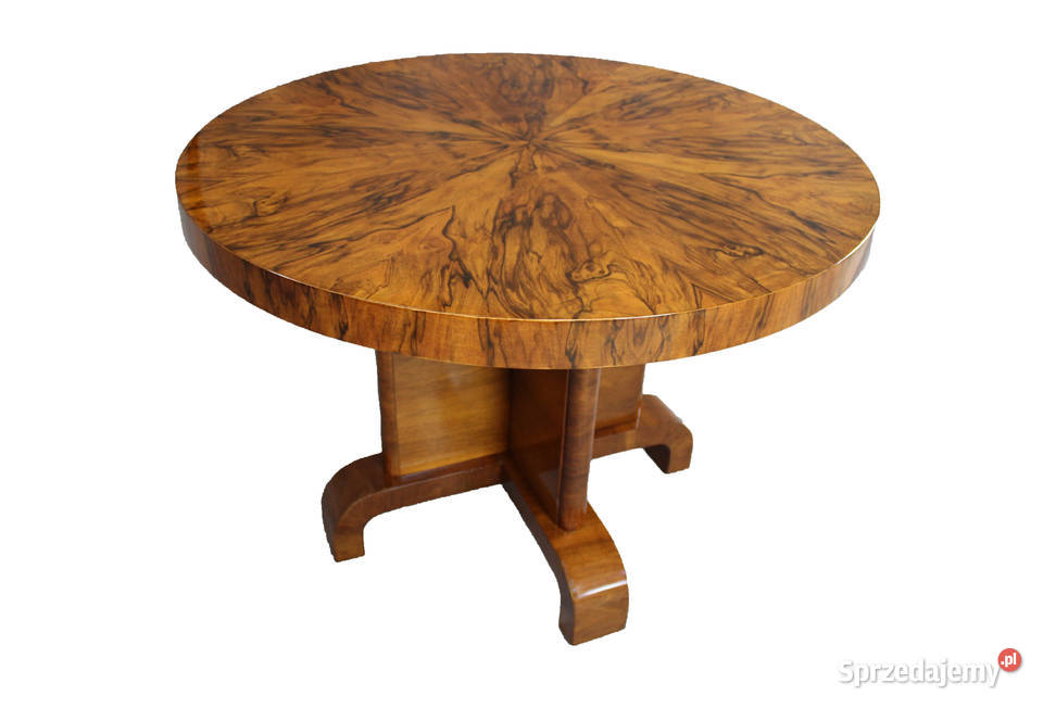 Okrągły stół gabinetowy art deco Piękny fornir Zielonka