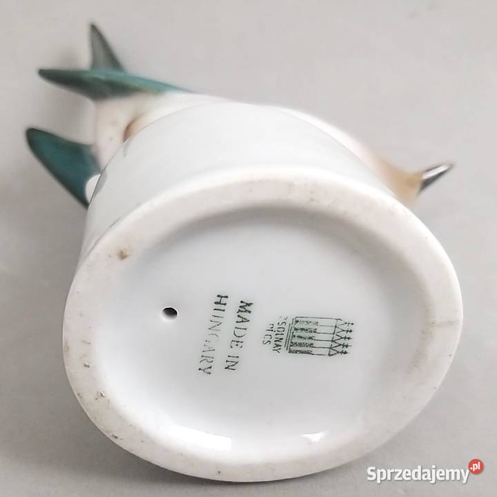 Ptak Sikorka modra porcelana Zsolnay Węgry lata mazowieckie