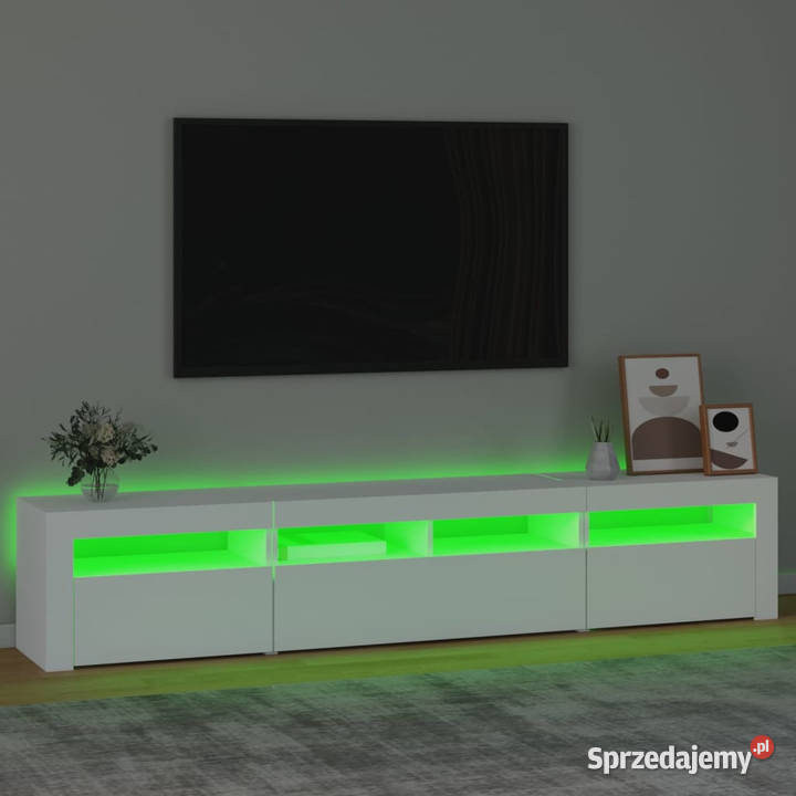 Szafka pod TV z oświetleniem LED biała 210x35x40