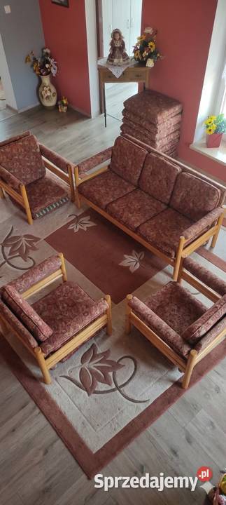 Wypoczynek PRL z ławą sofa i dwa fotele Komplety wypoczynkowe