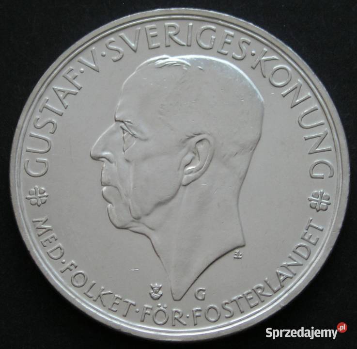 Szwecja 5 koron 1935 król Gustaw V srebro Łódź