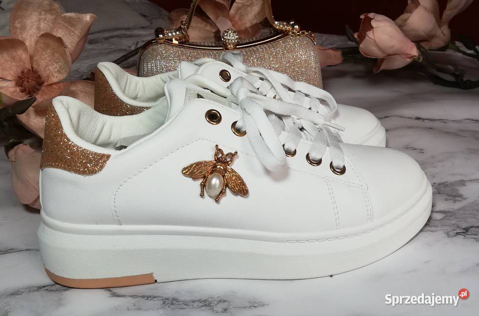 buty sportowe sneakers białe złote pszczółki sprzedam