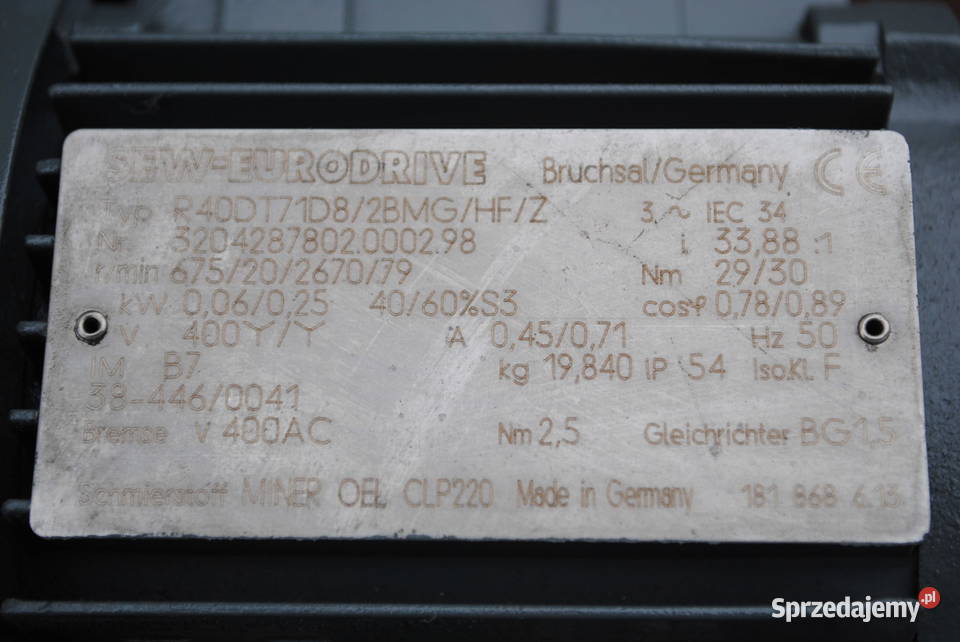 Motoreduktor dwubiegowy 006025kw 2079obr z Kargowa