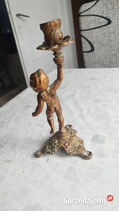 Świeczniki cherubinek mosiądz PRL dwie sztuki Słubice