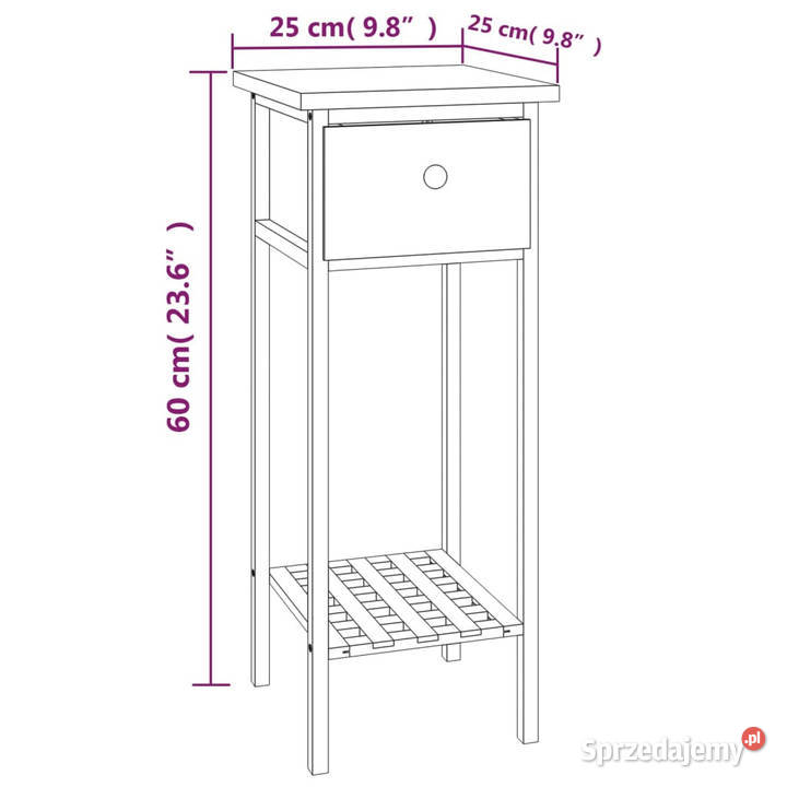 Stolik boczny z szufladą 25x25x60 lite drewno