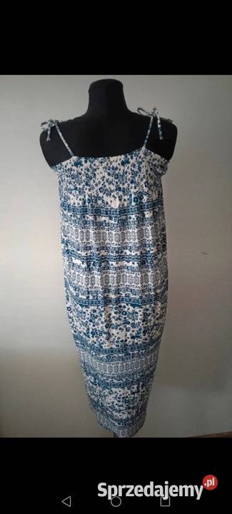 Wzorzysta długa na szelkach sukienka unikatowa Krosno