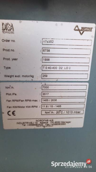 DISA TECHNOLOGIES T O40400 wentylator Kłodawa