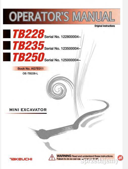 Takeuchi TB228 TB235 TB250 instrukcja obsługi motoryzacja, transport Kielce