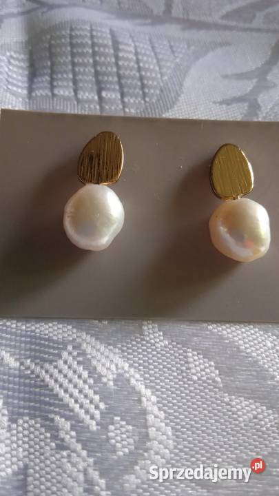 ZŁOCONE KOLCZYKI Z OKAZAŁĄ PERŁĄ HODOWLANĄ Piła sprzedam