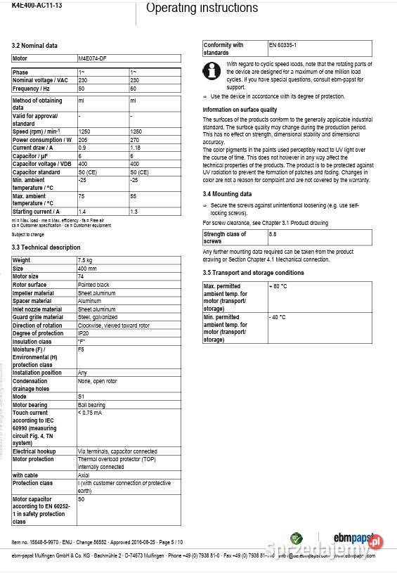 Wentylator EBM K4E400RO0905 Gdańsk