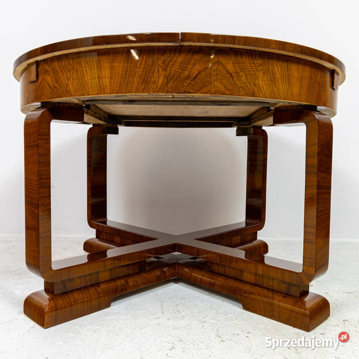 Stół okrągły art deco rozkładany orzech Swarzędz