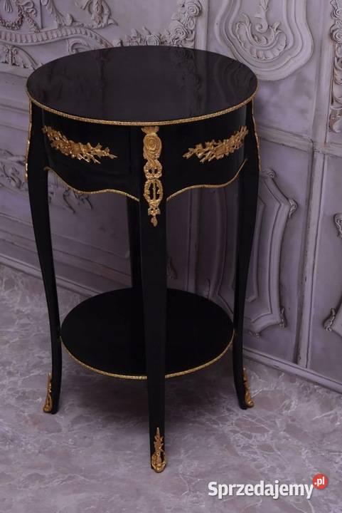 Czarno Złoty Drewniany Stolik Nocny Stół Kawowy Kraków