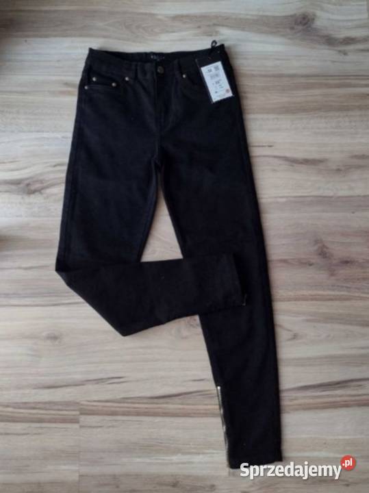 Mohito czarne jeansy skinny złote suwaki nowe z Spodnie Puławy
