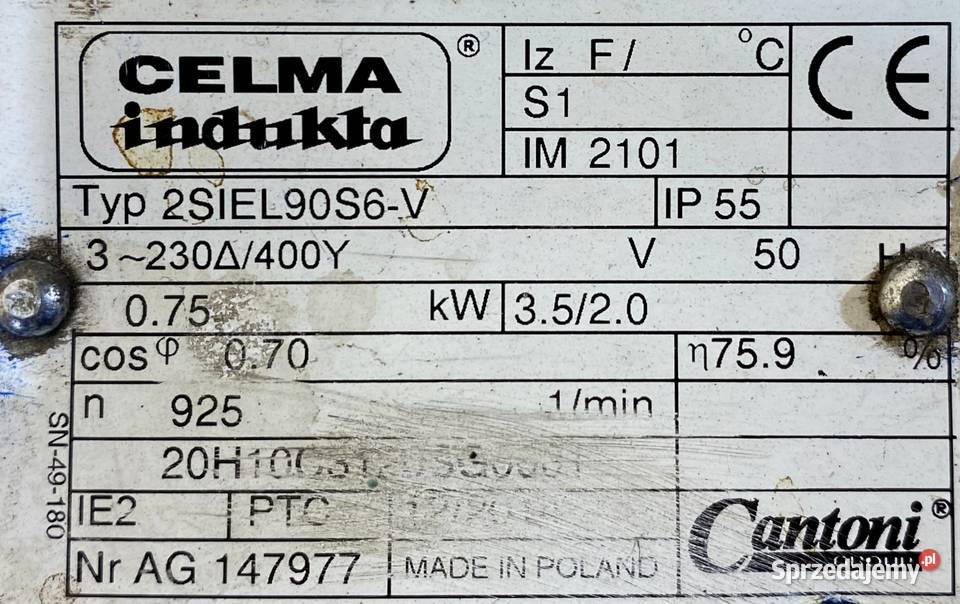 silnik elektryczny 075kW 925obr 3fazowy INDUKTA Pigża