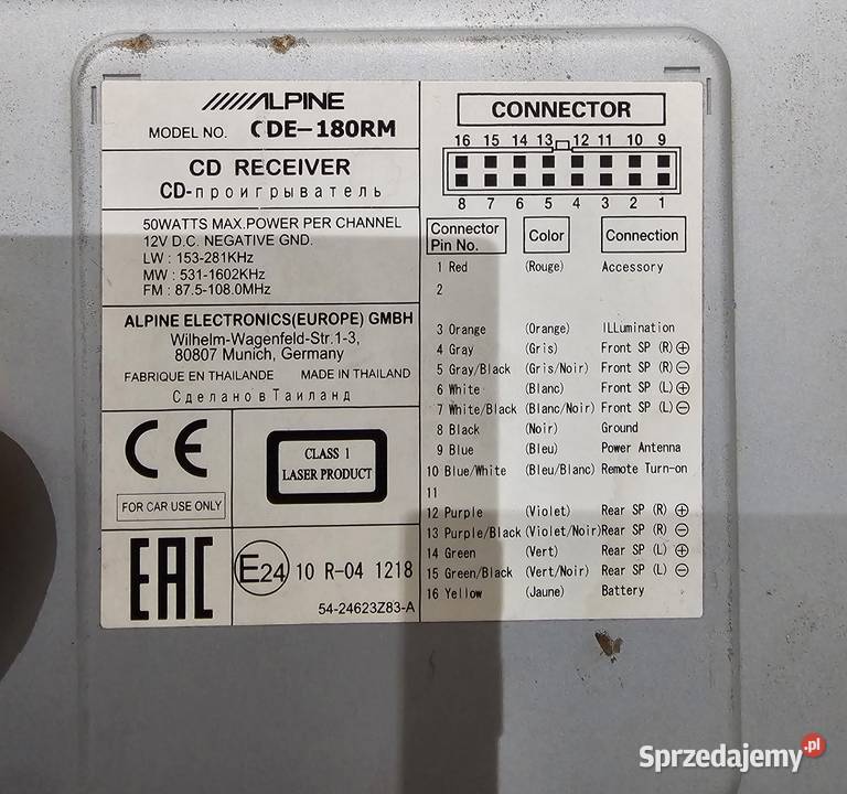 Radio alpine cde180rm Pabianice sprzedam