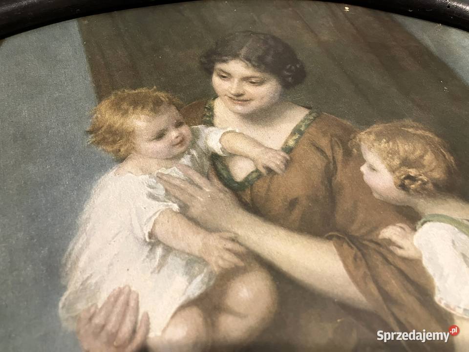 Stary owalny obraz oleodruk reprodukcja Warszawa