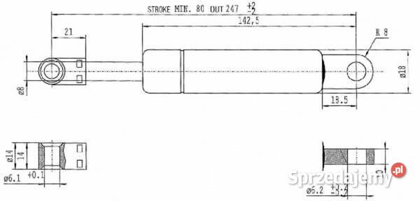 Sprężyna gazowa L247 mm 250N Stabilus CA044334 Kamionna