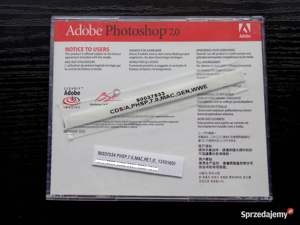 Płyta Adobe Photoshop 70 Mac z numerem seryjnym Brzeg sprzedam