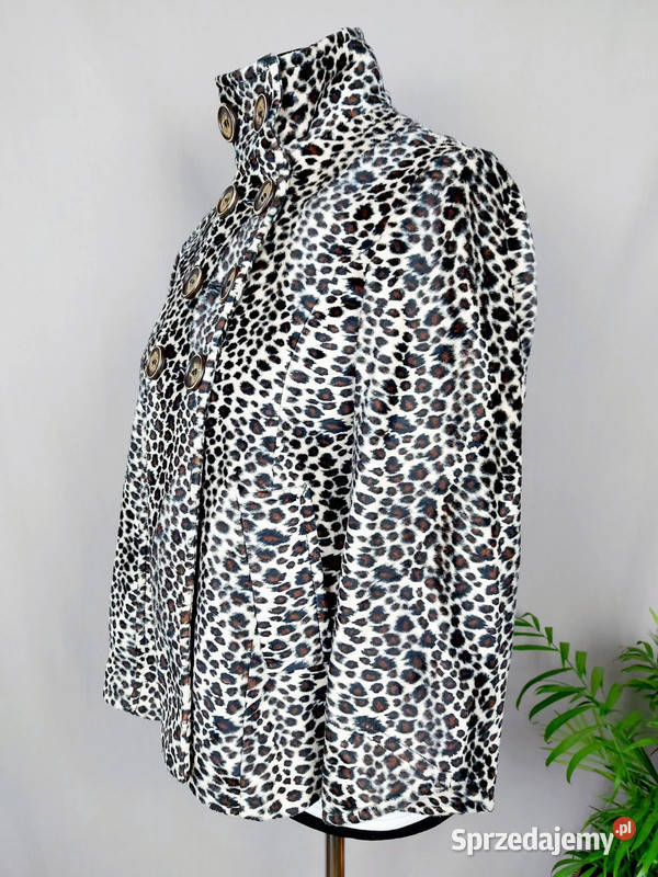 Płaszcz dwurzędowy futerko panterka animal print czarny Złoczew