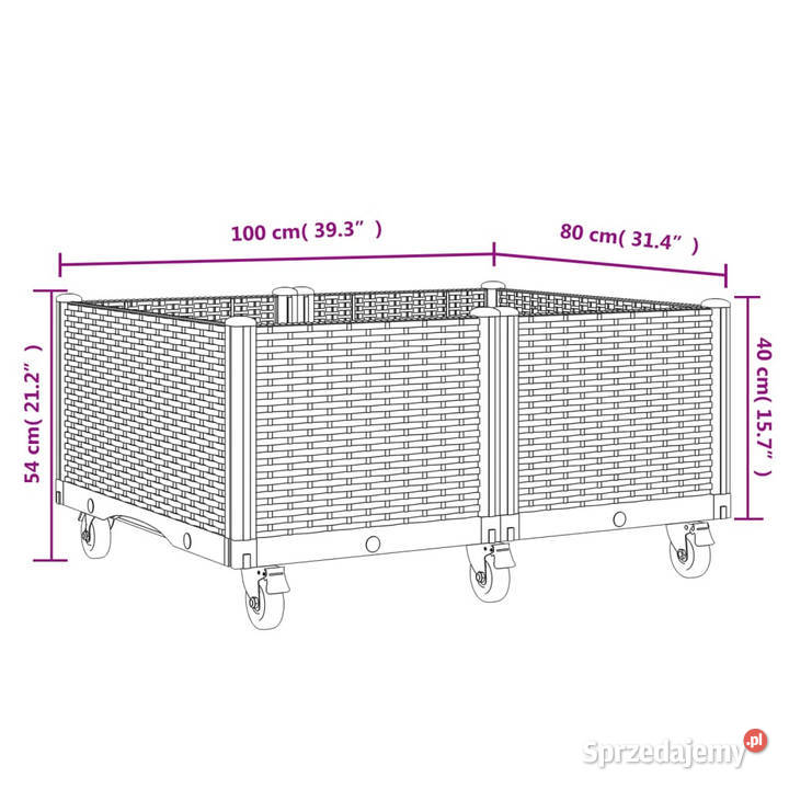 Donica ogrodowa na kółkach czarna 100x80x54 PP Warszawa