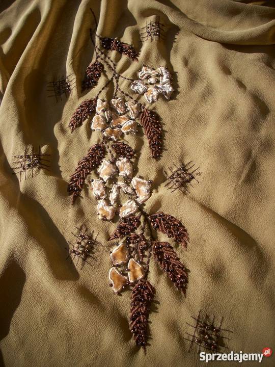 QED Tunika elegancka Zwiewna Hafty Koraliki 36 brązowy/beżowy Nowy Sącz
