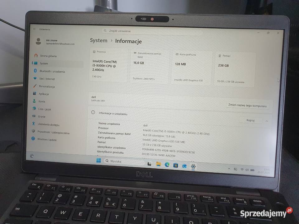 Dell Latitude 5401 i59300H 16GB RAM SSD 256GB Intel Core i5 Gliwice sprzedam