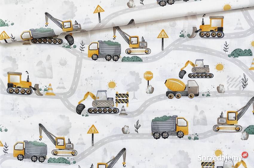 Materiał na pościel chłopca Pojazdy budowlane