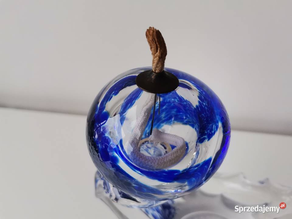 Stary duży szklany kolorowy świecznik lampka Katowice