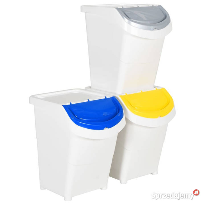 Kosze na śmieci układane w stos 3 białe PP 120 L Pozostałe