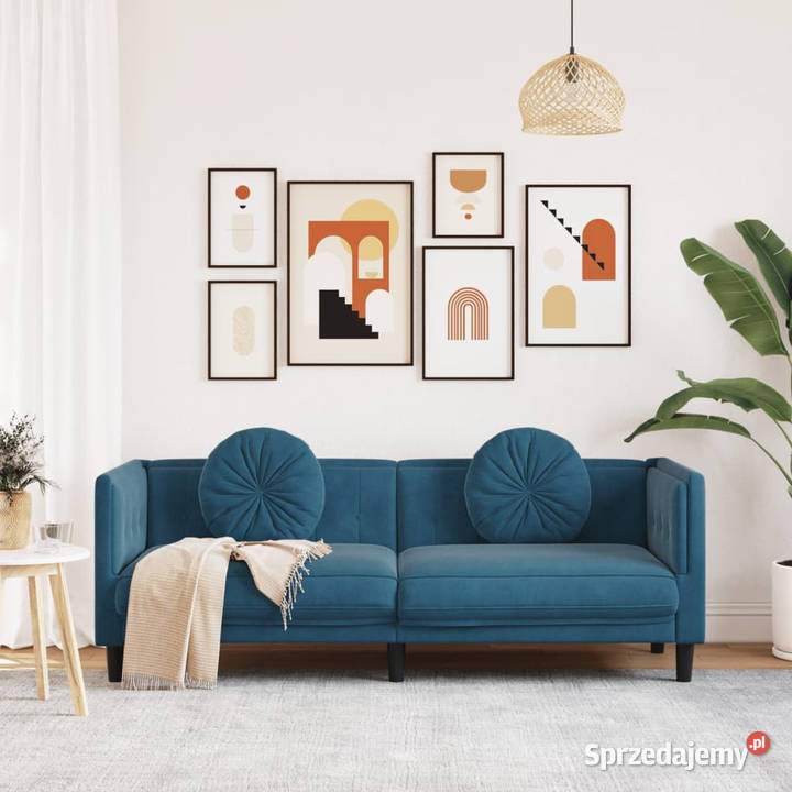 Sofa 3osobowa z poduszkami niebieska aksamit Warszawa sprzedam