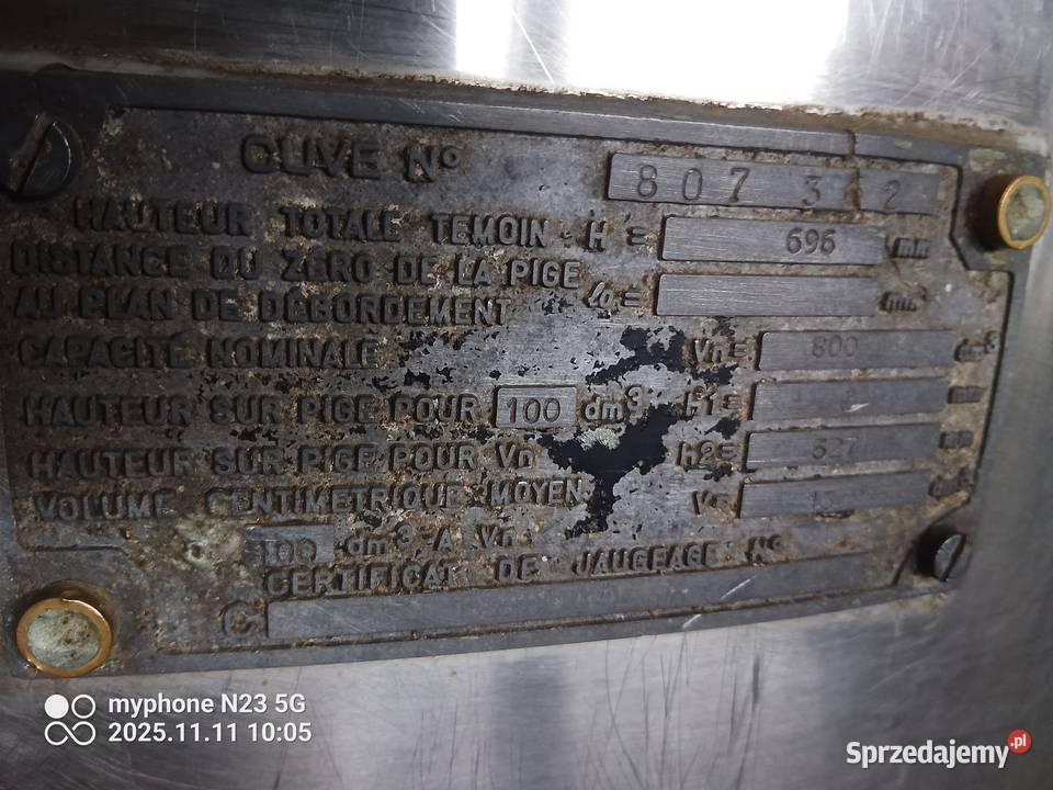 Zbiornik do mleka alfa laval 800 l Zbiorniki Żwikiele