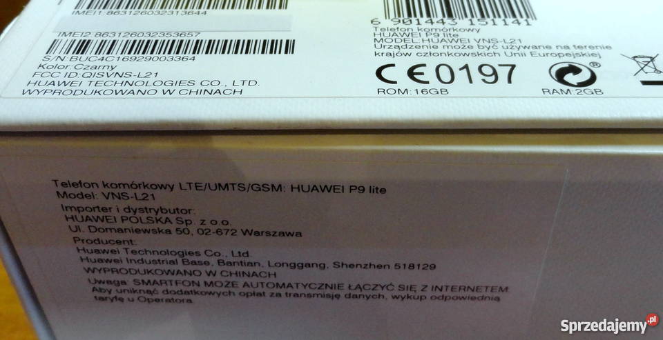 NOWY Huawei P9 LITE VNSL21 CZARNY GW Lombard Odtwarzacz MP3 sprzedam