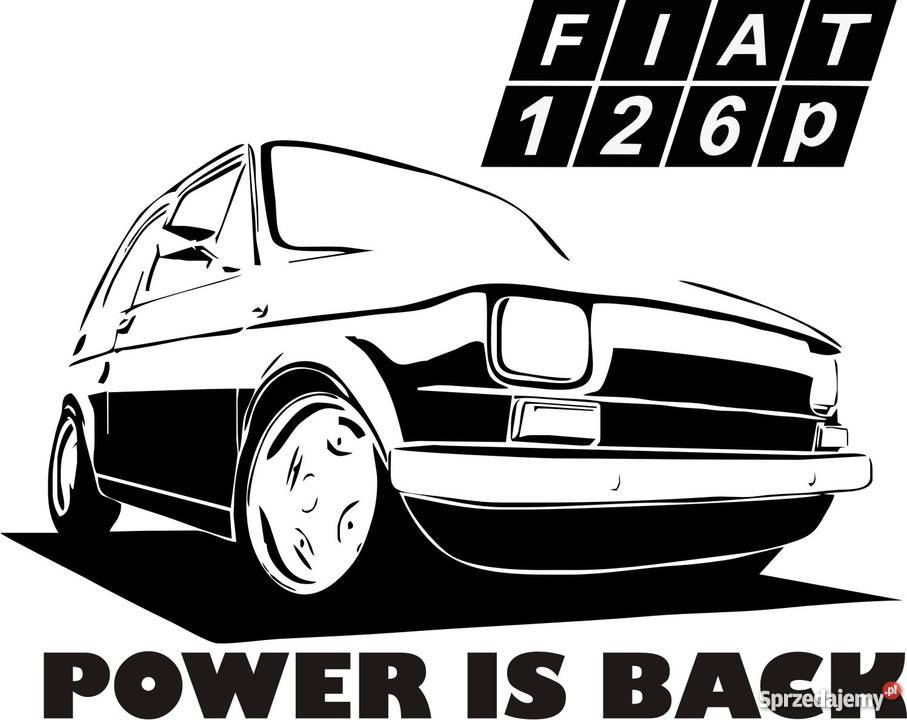 N664naklejka Fiat 126 p POWER is BACK Myślenice