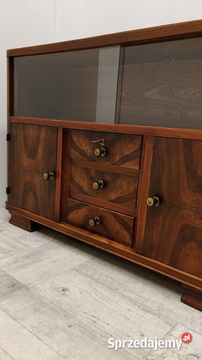 mała komoda art Deco z witryną i szufladami lata Radomsko