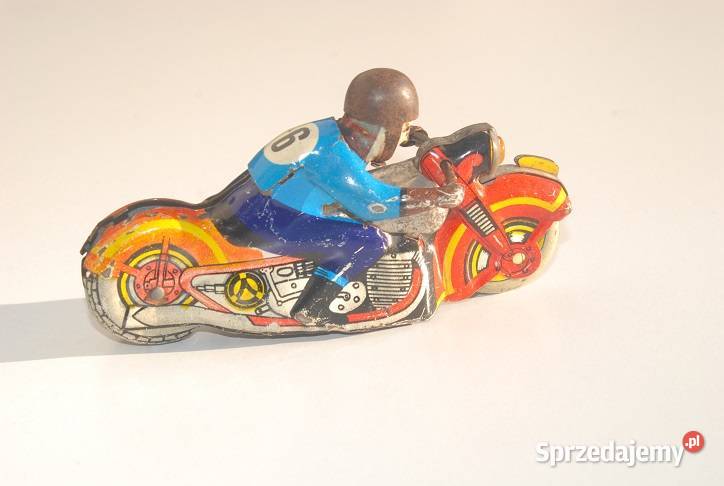 Stara zabawka motocyklista blaszany motor antyk Cieszyn