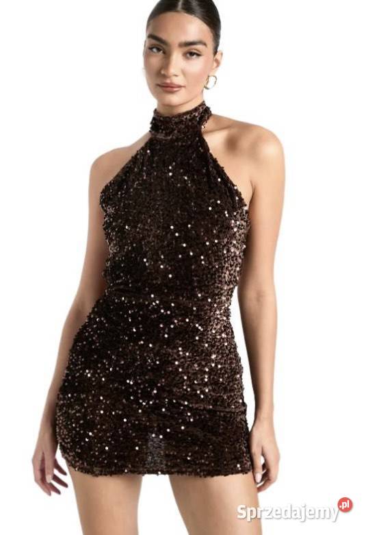 Czekoladowa cekinowa sukienka mini Warszawa sprzedam